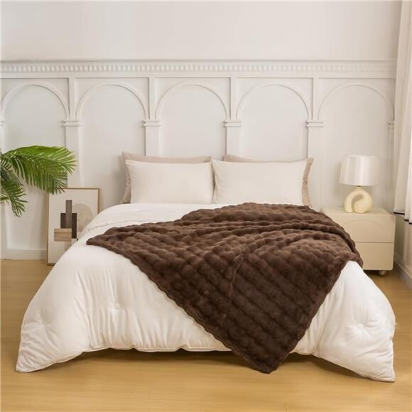 3D Bubble Throw Blanket Luxury Soft Warm Cozy Brown Twin Size Home Decor Gift - Picture 4 of 7